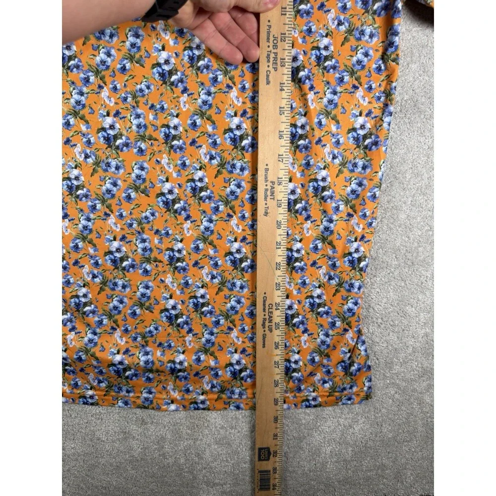 1764 Polo Shirt Mens M Orange All over Floral Print Golf Performance Stretch